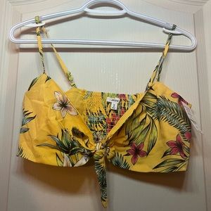 Yellow floral front tie bustier top NWT